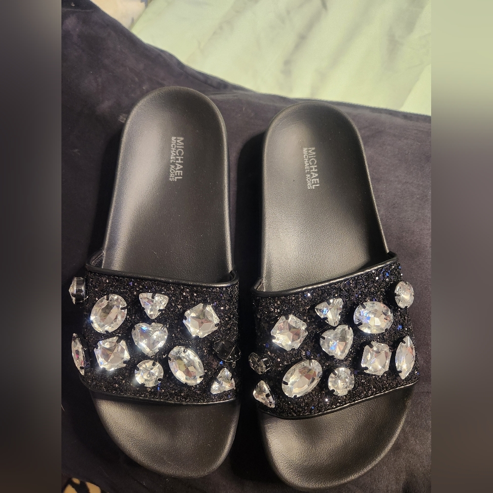Black bling slides